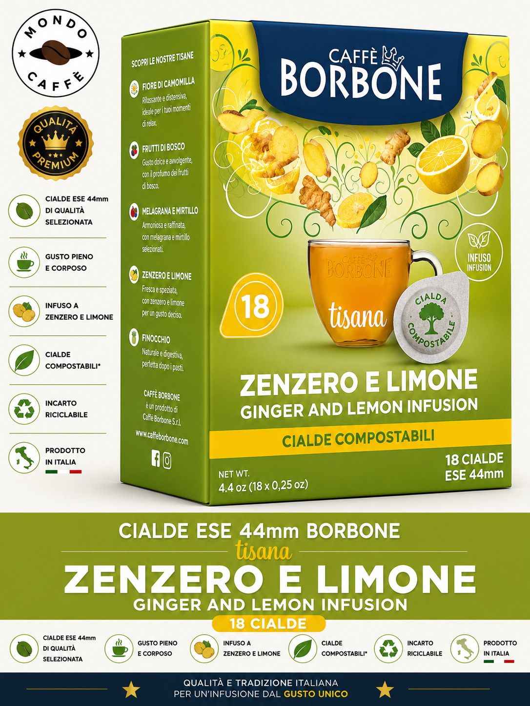 CIALDE ESE 44mm TISANA CAFFÈ BORBONE(Zenzero e Limone)