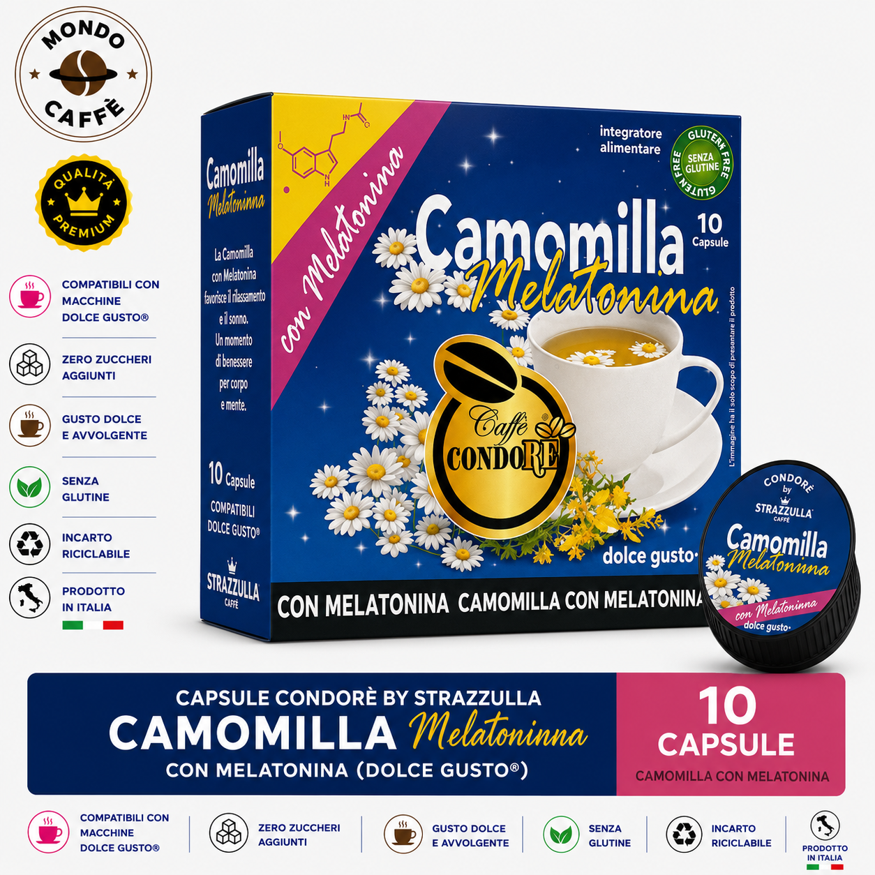 CAPSULE CONDORÈ By STRAZZULLA CAMOMILLA CON MELATONINA(Dolce Gusto)
