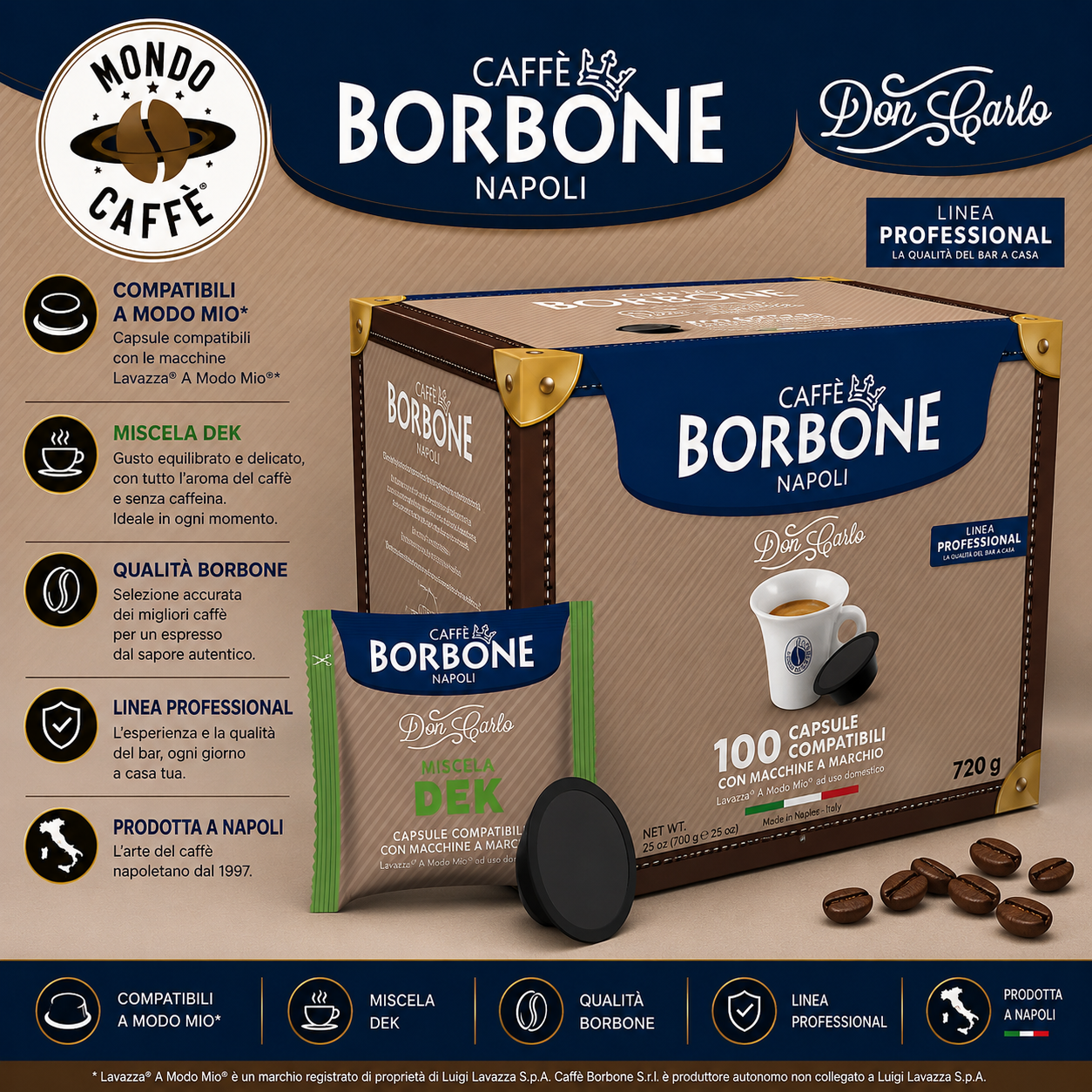 CAPSULE CAFFÈ BORBONE DON CARLO DECAFFEINATO (A Modo Mio)