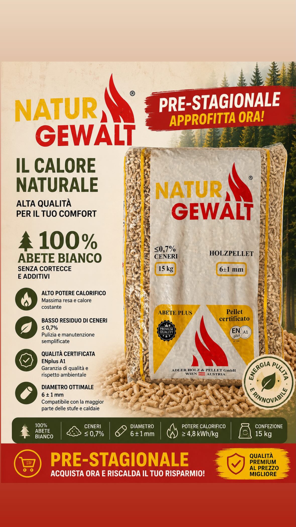 PELLET NATURAL GEWALT 100% ABETE BIANCO
