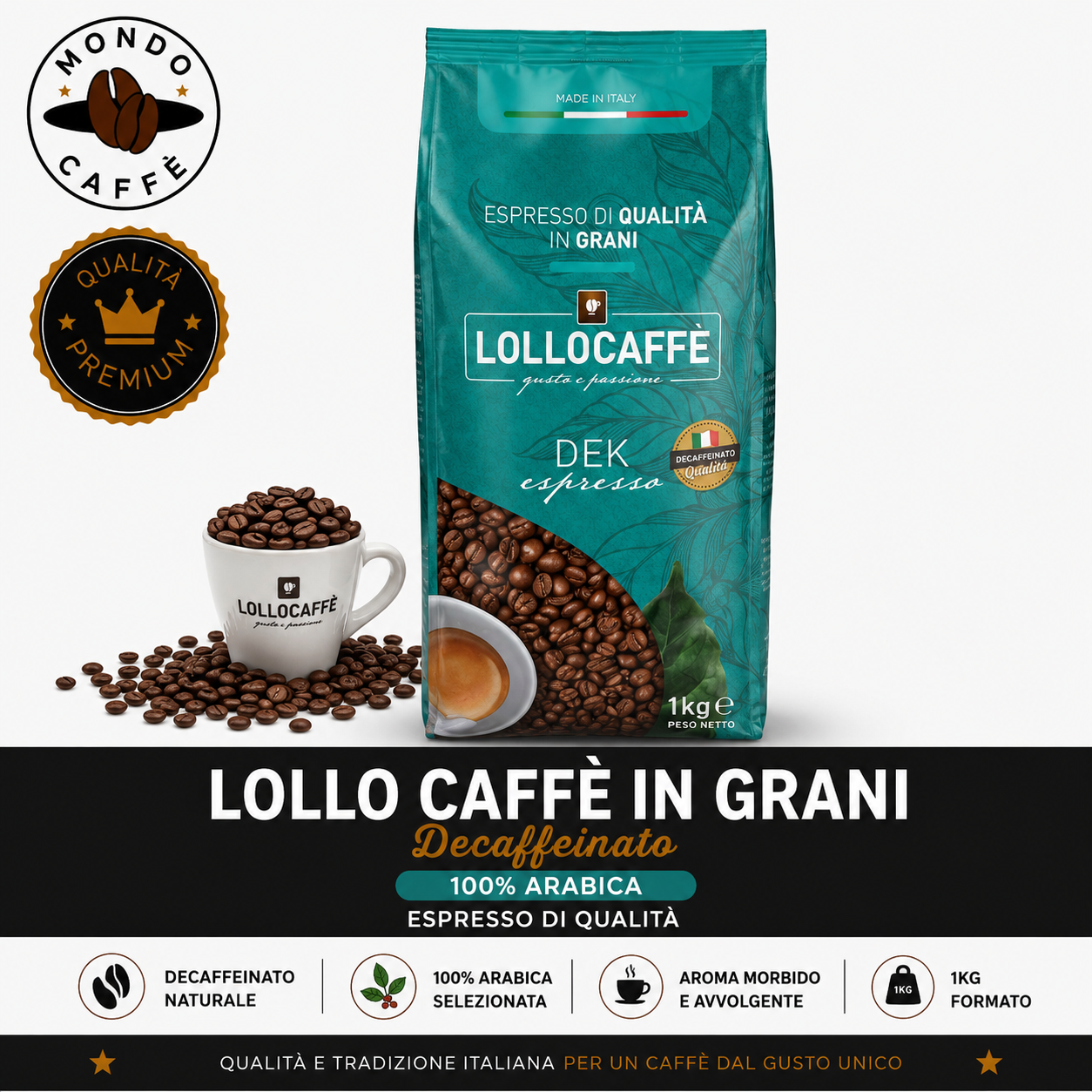 LOLLO CAFFÈ IN GRANI 1KG (Decaffeinato)