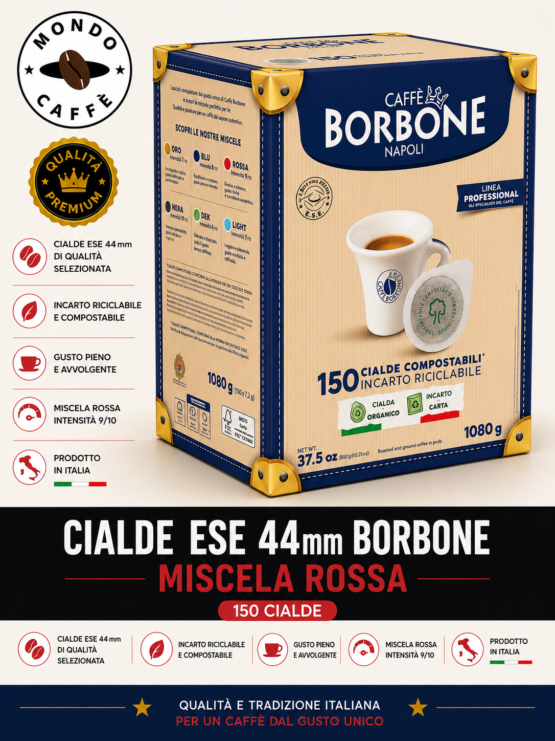 CIALDE ESE 44mm BORBONE (Miscela rossa)
