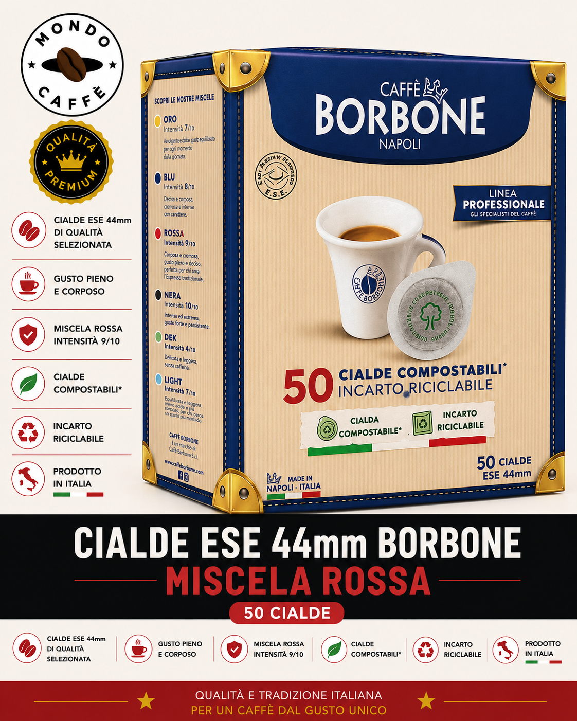 CIALDE ESE 44mm BORBONE (Miscela rossa)