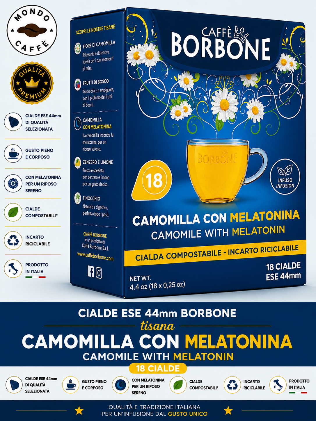 CIALDE ESE 44mm TISANA CAFFÈ BORBONE(Camomilla con Melatonina)