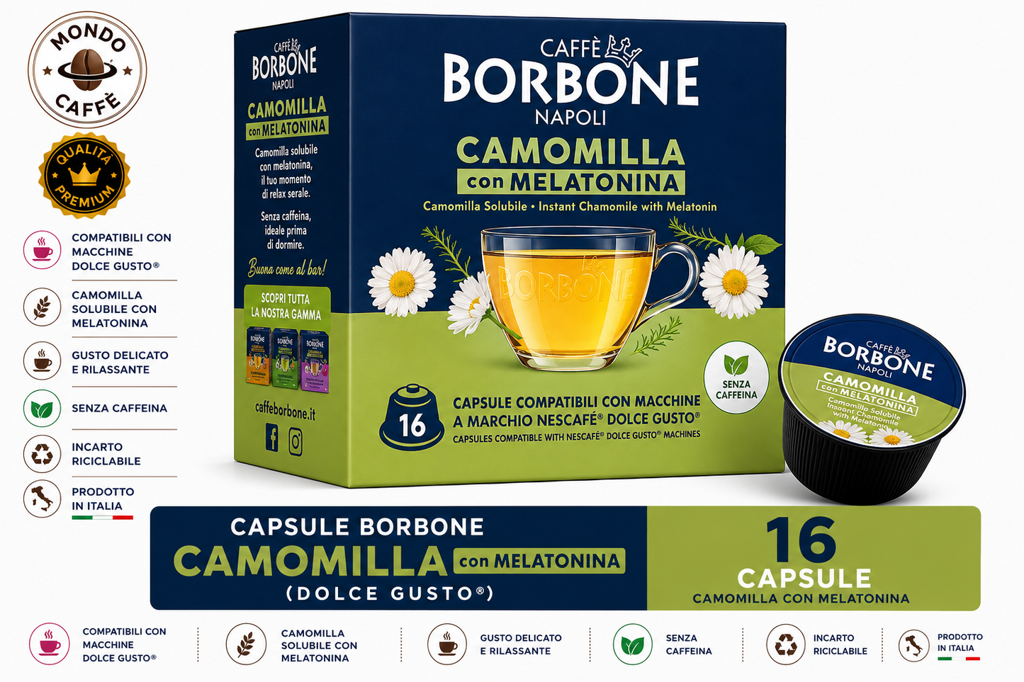 CAPSULE BORBONE CAMOMILLA CON MELATONINA(Dolce Gusto)
