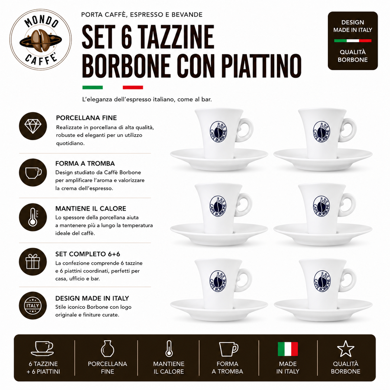 SET 6 TAZZINE BORBONE CON PIATTO
