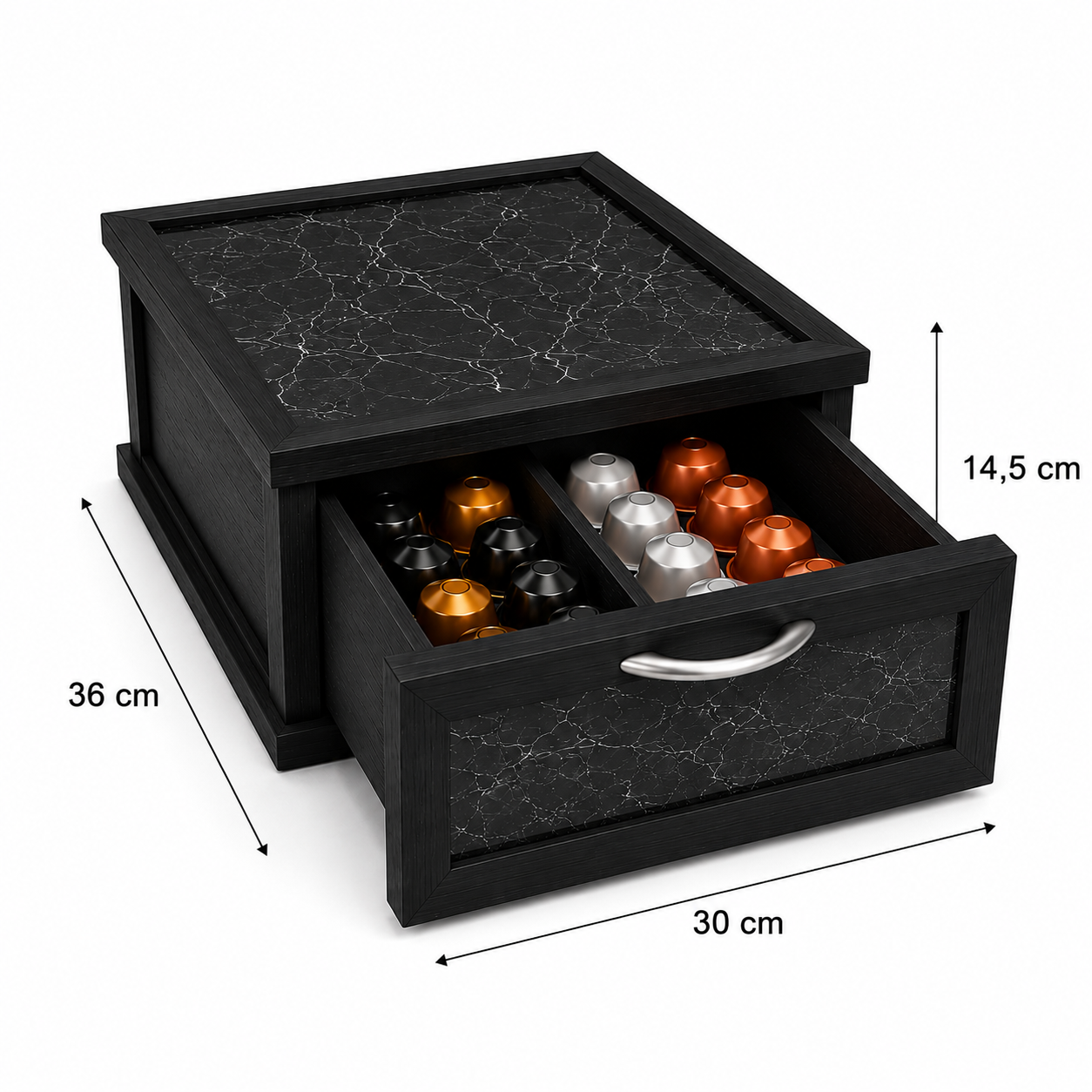 Porta Cialde e Capsule Caffè in Legno con Cassetto a 2 Scomparti con disegno marmorizzato