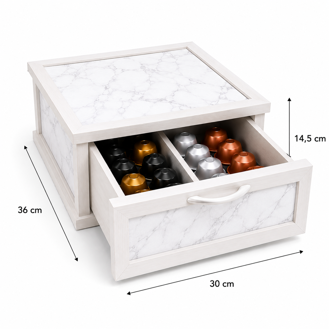 Porta Cialde e Capsule Caffè in Legno con Cassetto a 2 Scomparti con disegno marmorizzato