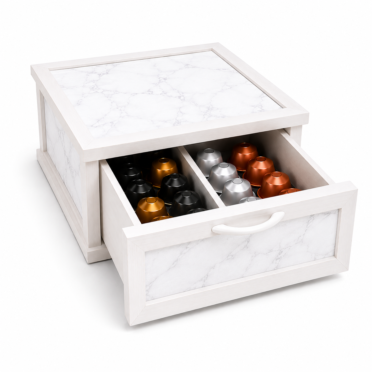 Porta Cialde e Capsule Caffè in Legno con Cassetto a 2 Scomparti con disegno marmorizzato