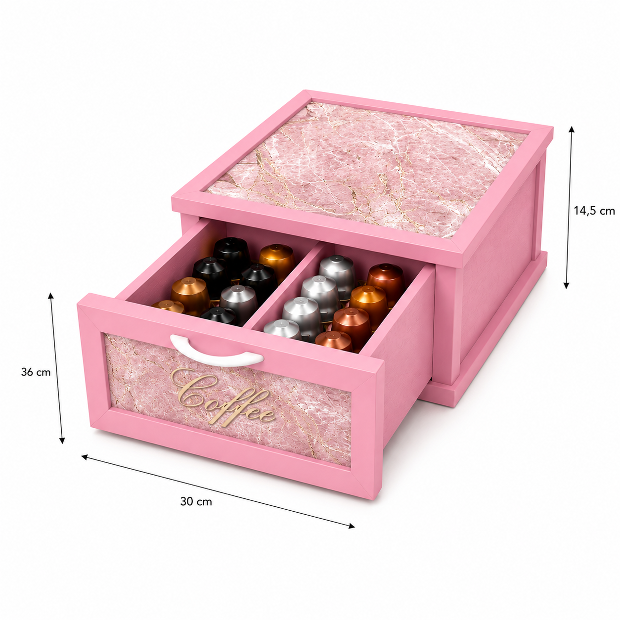 Porta Cialde e Capsule Caffè in Legno con Cassetto a 2 Scomparti con disegno marmorizzato