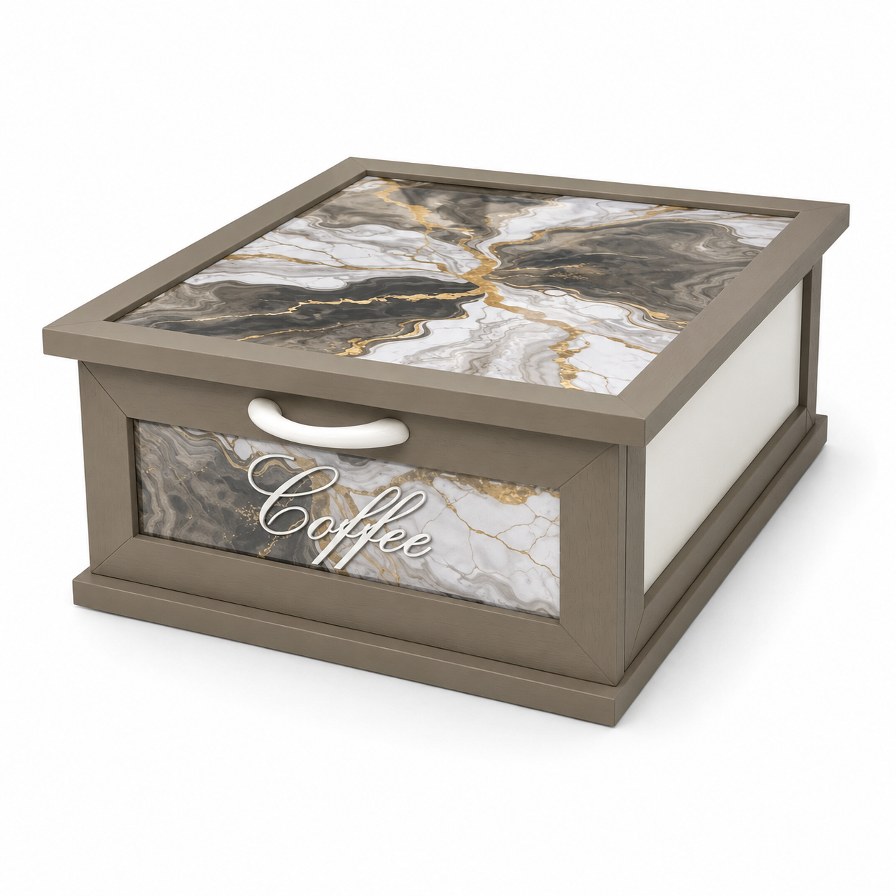 Porta Cialde e Capsule Caffè in Legno con Cassetto a 2 Scomparti con disegno marmorizzato