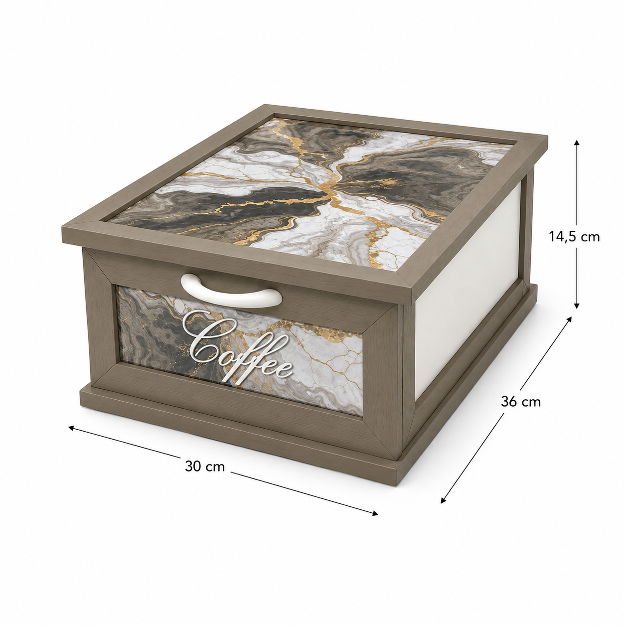 Porta Cialde e Capsule Caffè in Legno con Cassetto a 2 Scomparti con disegno marmorizzato