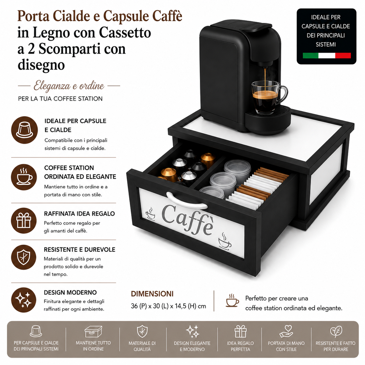 Porta Cialde e Capsule Caffè in Legno