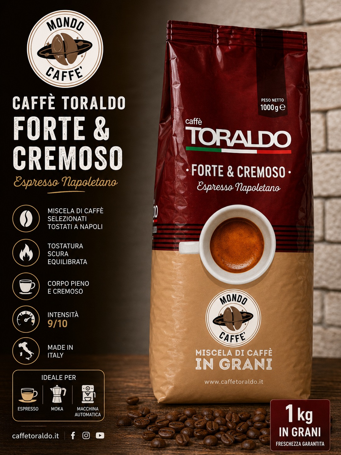 CAFFÈ TORALDO IN GRANI 1KG (Forte&Cremoso)